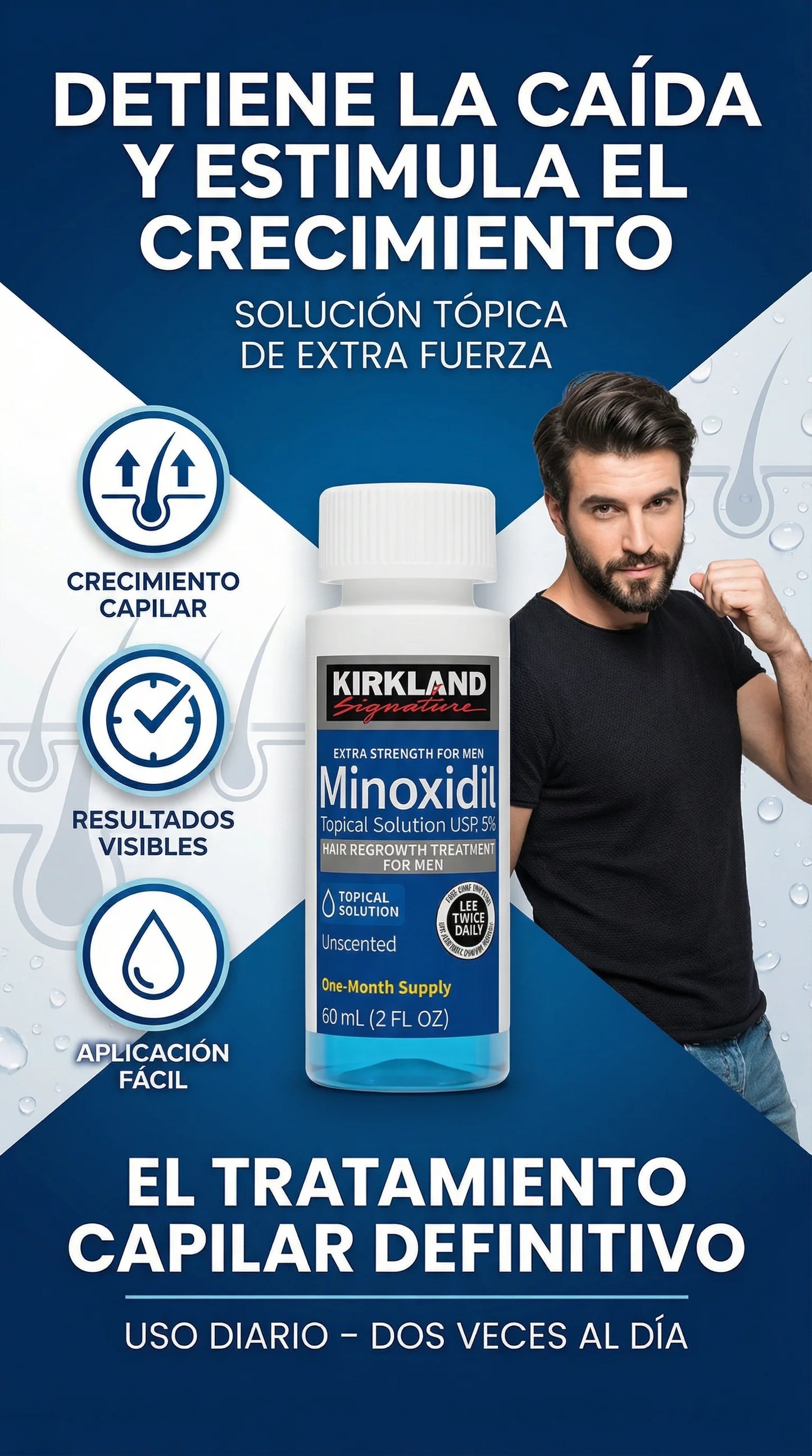 Minoxidil Kirkland™ ¡Crecimiento del cabello con confianza!